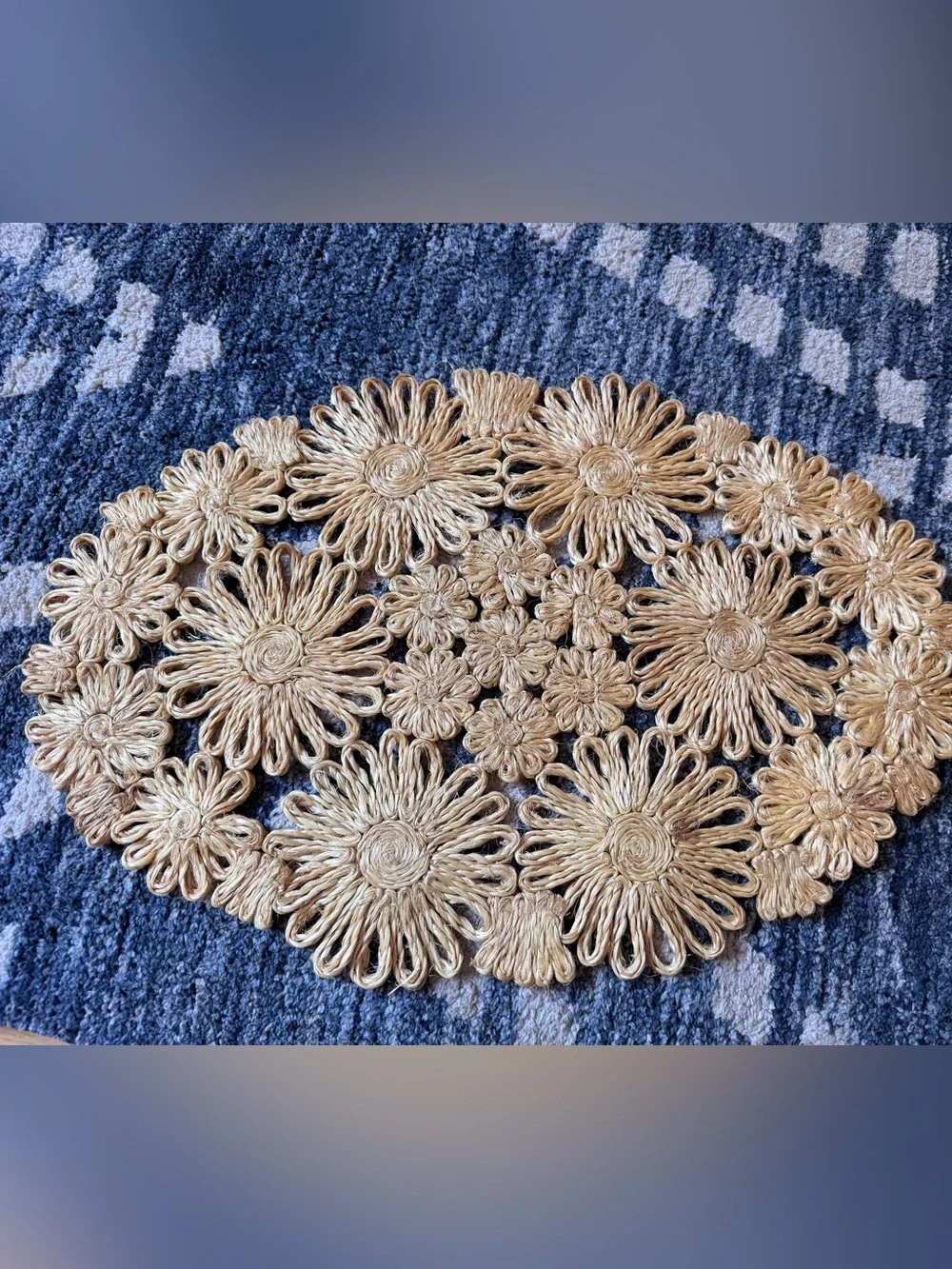 Vintage Set 6 Handwoven Straw Floral Placemats Natural Boho Cottage Coastal Farm